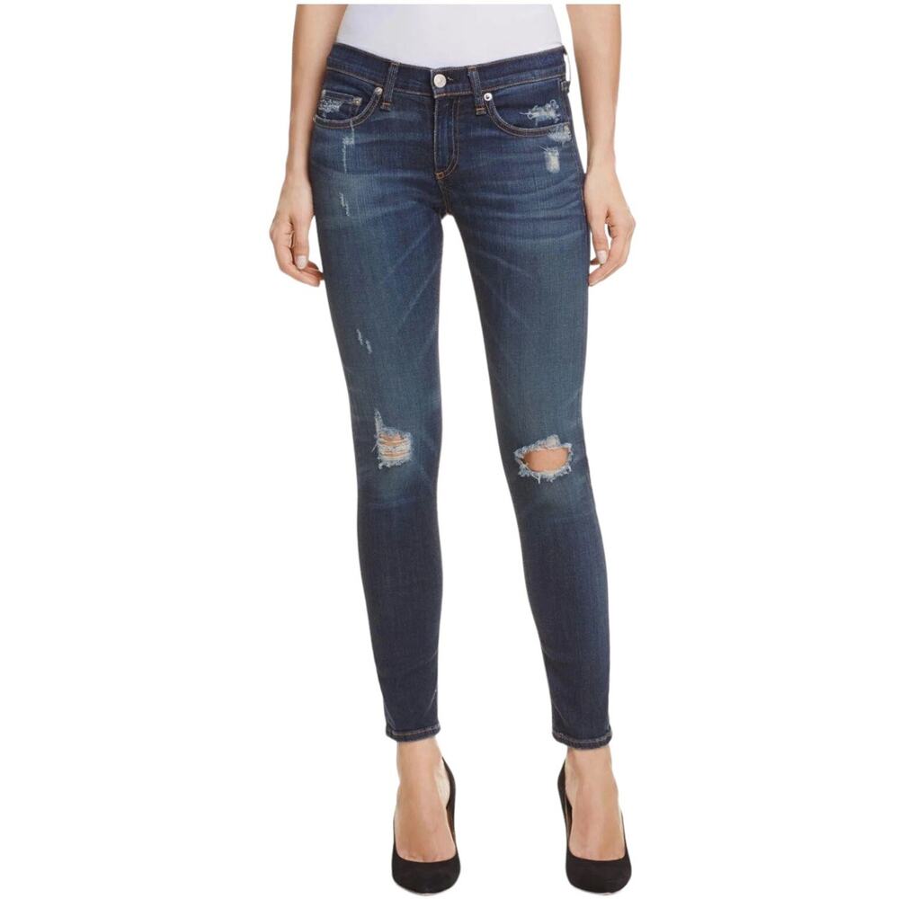 Rag & Bone Women Size 27 Dre Skinny Distressed Dark Wash Denim Jeans 28” Inseam